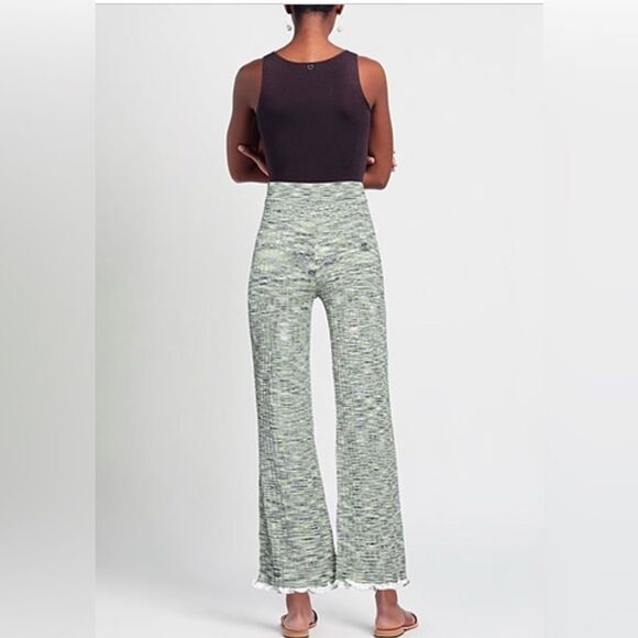 Jonathan Simkhai Wide leg Knit Pants Basil Space Dye with ruffles  NWT. Large - Picture 3 of 12